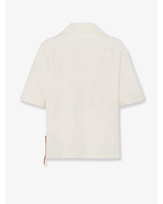 Laneus White Cropped Shirt Viscose-Linen