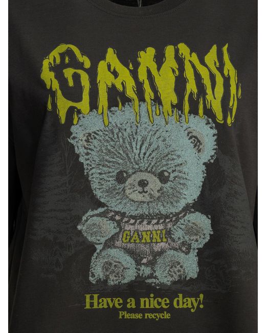 Ganni Green "Forest Teddy" Crew-Neck T-Shirt