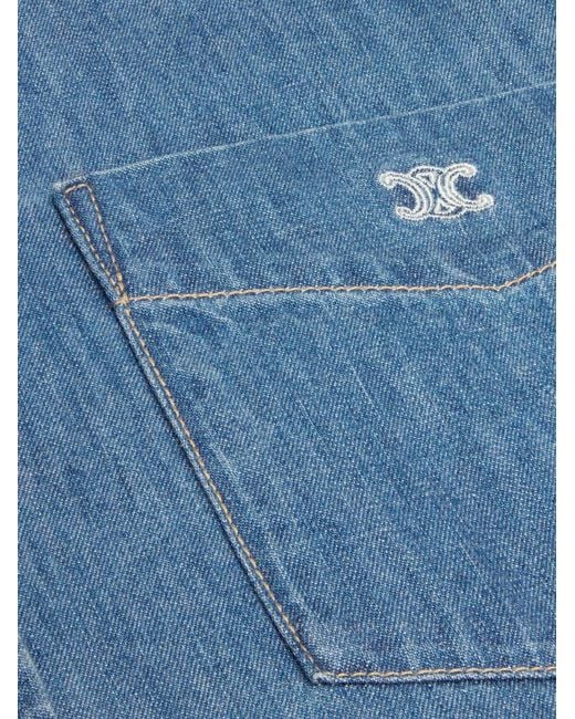 Céline Blue Cotton Shirt With Triomphe Detail for men