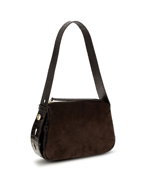 Tory Burch Black Small Romy Suede Shoulder Bag Dark Cocoa