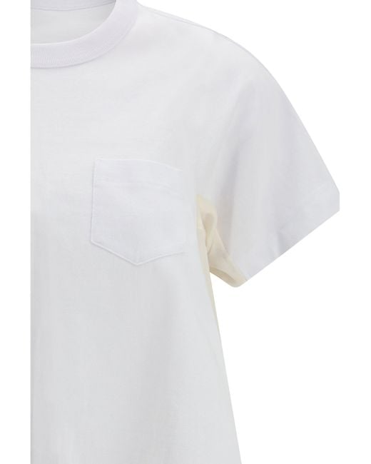 Sacai White Pocket And Draped T-Shirt