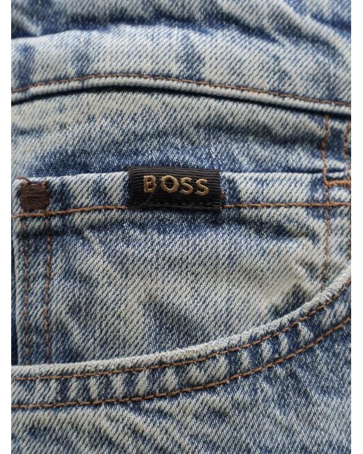 Boss Blue Cotton Jeans With Back Suede Logo Patch for men