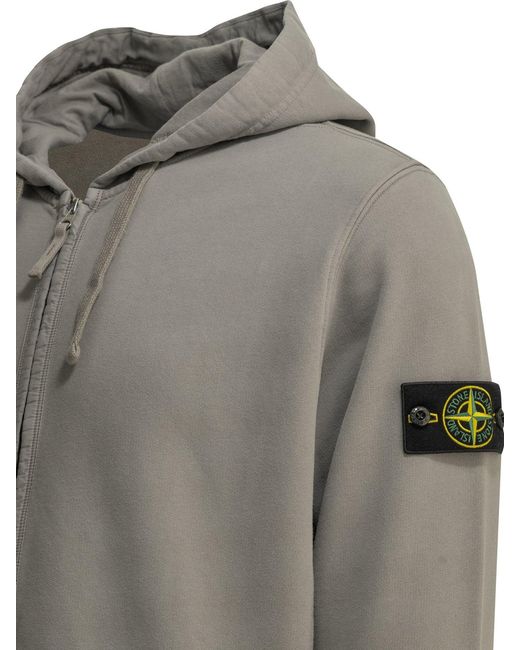 Stone Island Gray Hooded Zip Sweatshirt for men