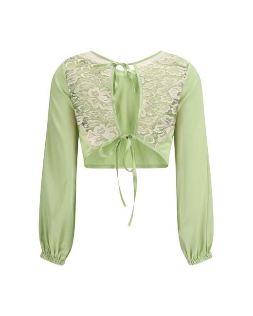 Kristina Ti Green V-Neck Blouse Apple