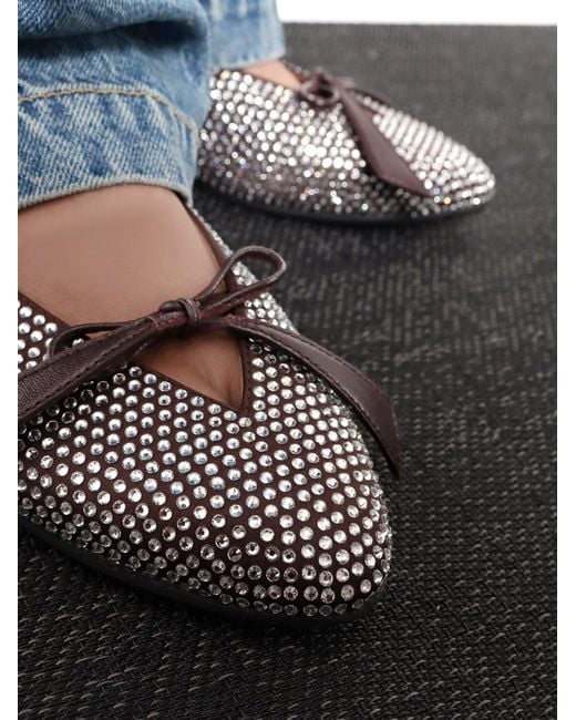 The Attico Brown Kali Satin Ballerinas With All-Over Rhinestone Detail