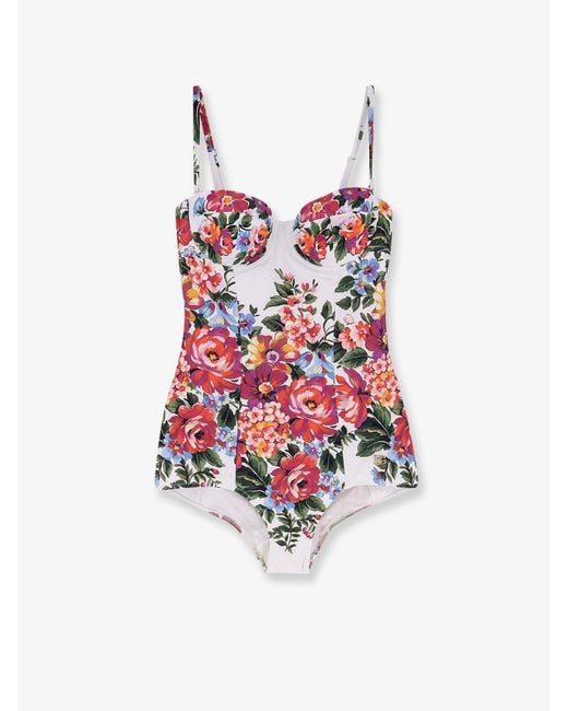 Dolce & Gabbana White One-Piece Swimsuit With Floral Print