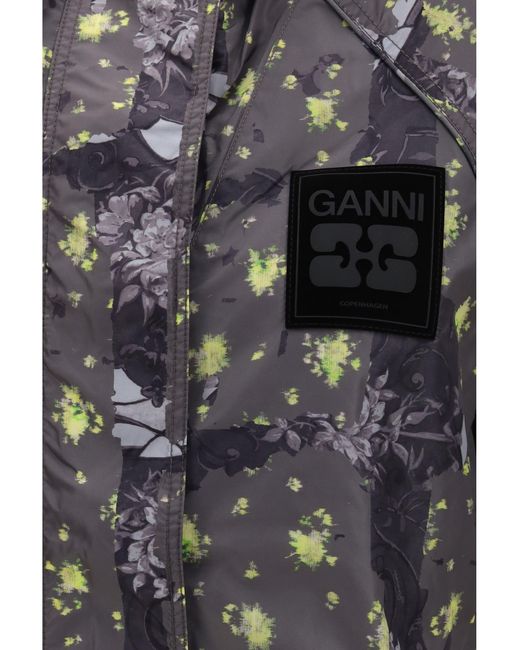 Ganni Black Ultralight Nylon Jacket With Floral Print