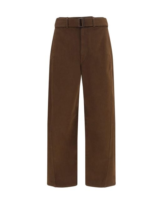 Lemaire Brown Heavy Dyed Twill Belted Pants Ristretto for men