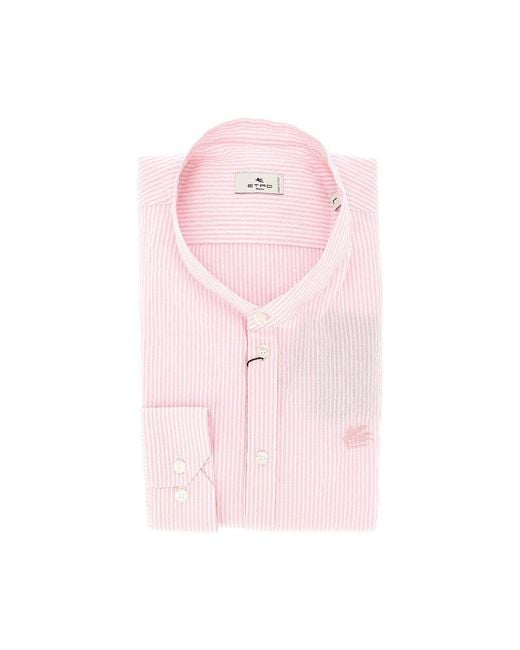 Etro Pink Cotton Shirt With Striped Motif for men