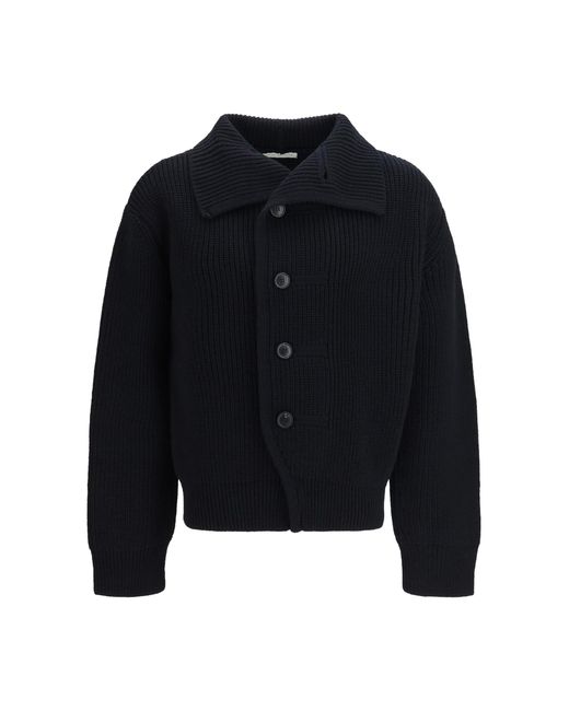 Men's Blue Buttoned High-Neck Cardigan