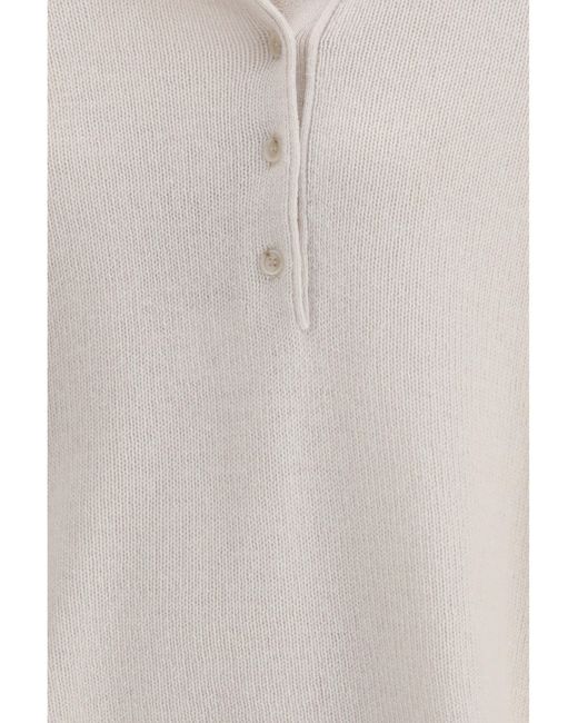Allude White Polo-Neck Cashmere Sweater