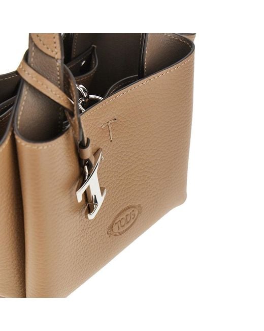 Tod's Brown Grained Leather Mini Shopping Bag