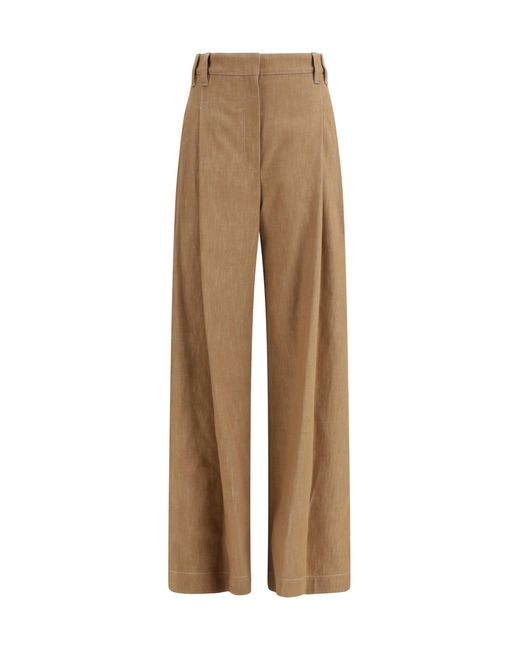 Women's Natural Denim-Effect Twill Wide Trousers