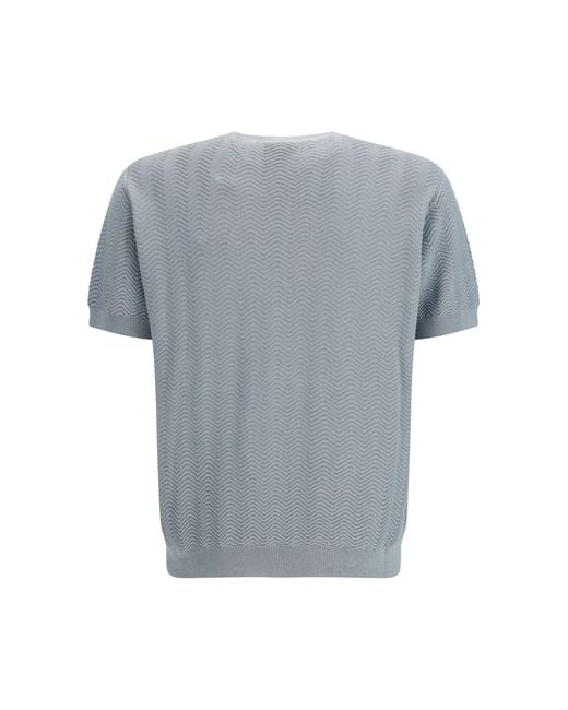Giorgio Armani Gray Short-Sleeved Cotton And Silk Sweater for men