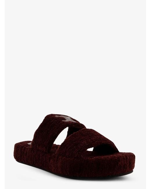 Céline Brown Triomphe Fur Shearling Slides