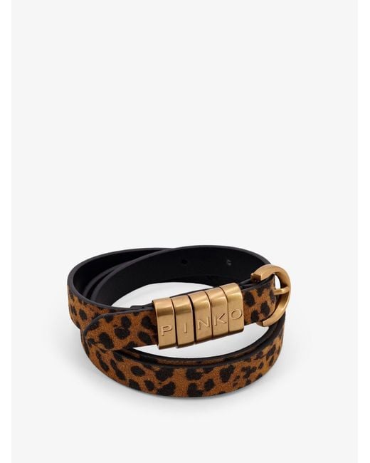 Pinko White Leather Belt Print