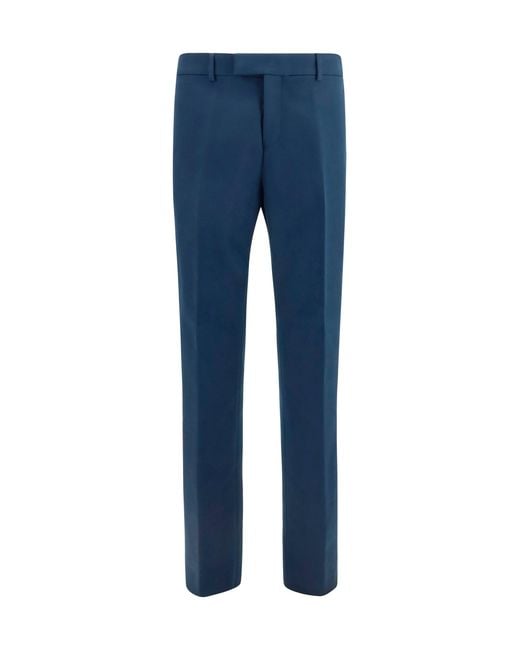 Ferragamo Blue Cotton And Cashmere Chinos Pants for men