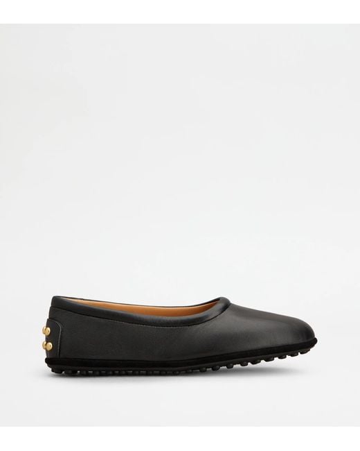 Tod's Black Leather Ballets Flat With Gommino