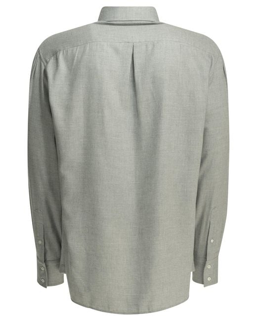Brunello Cucinelli Gray Casual Cotton Flannel Shirt for men