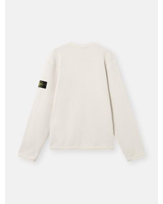 Stone Island Natural Crewneck Sweater With Compass Patch for men