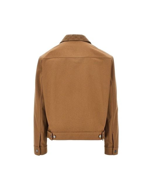 Gucci Brown Canvas Jacket With Corduroy Details for men