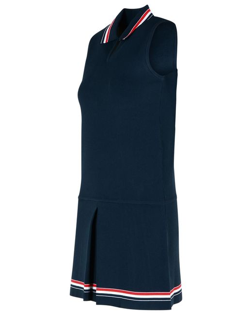 Thom Browne Blue Sleeveless Polo Collar Short Dress With Keyhole Detail