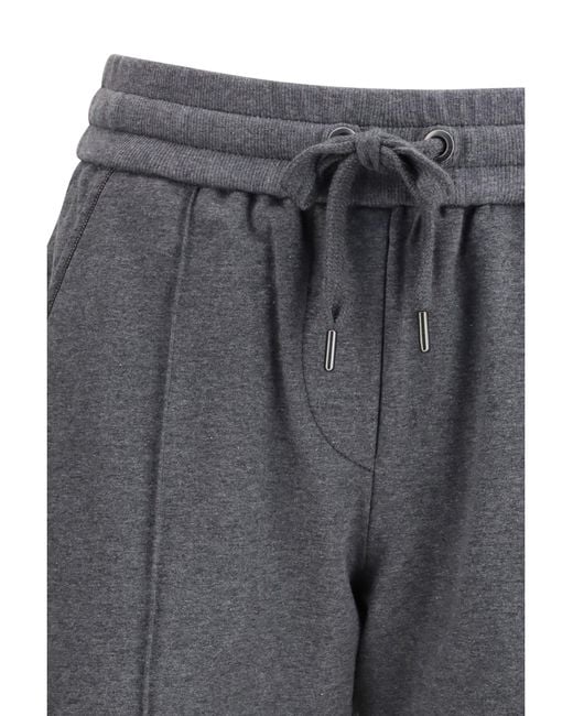 Brunello Cucinelli Gray Track Stretch-Fleece Pants With Monili Detailing