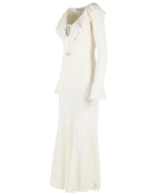 Self-Portrait White Self Portrait 'Floral Crochet' Midi Dress