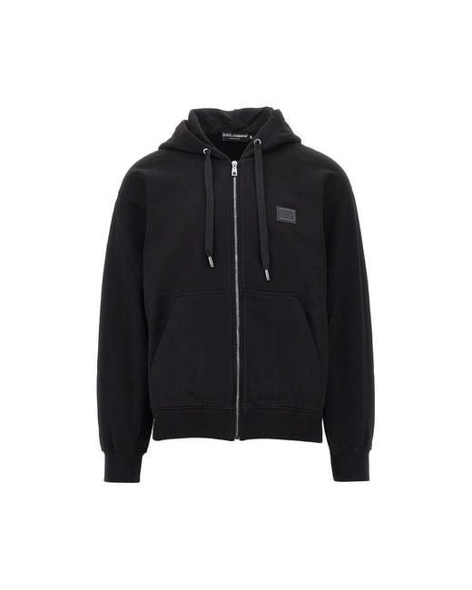 Dolce & Gabbana Black Cotton Sweatshirt With Log Plate for men