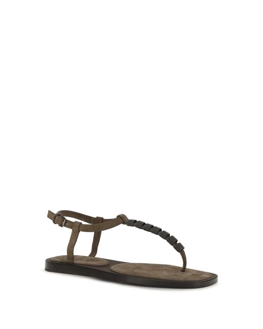 Brunello Cucinelli Brown Embellished Sandals