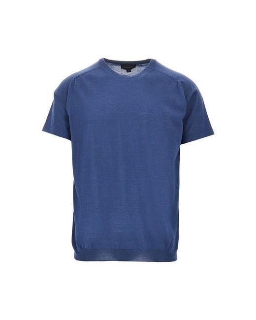 Sease Blue Cotton Knit T-Shirt for men