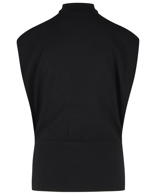 Jonathan Simkhai Black Sleeveless Viscose Blend Top With Raised Neckline