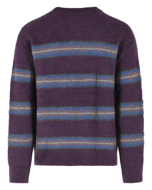 Dries Van Noten Blue Alpaca Blend Sweater With Horizontal Striped Pattern for men