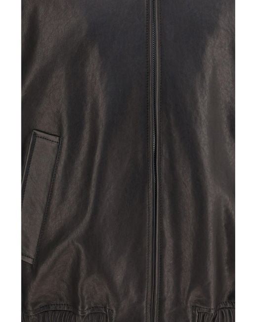 Valentino Gray Leather Zip Jacket Nero for men