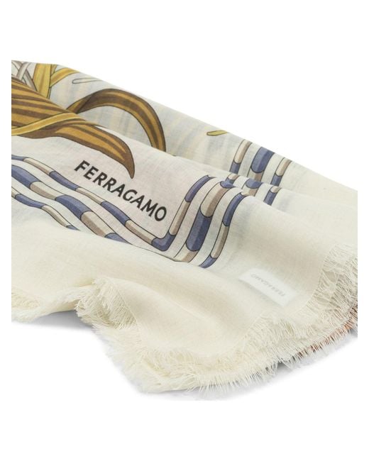 Ferragamo Blue "Rooster" Cashmere And Silk Scarf