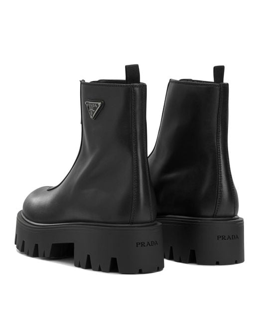 Prada Black Leather Ankle Boots