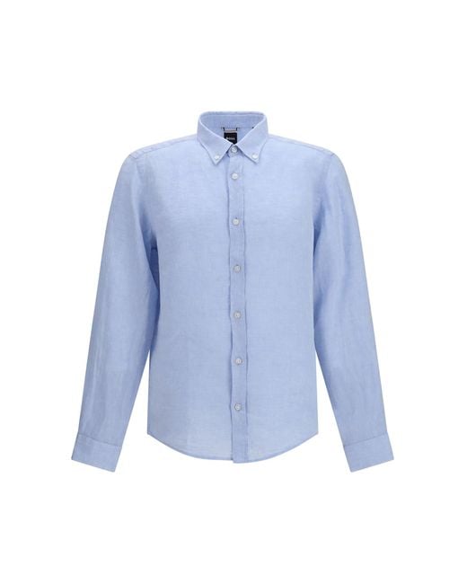 Boss Blue Shirt Regular-Fit Linen Light for men