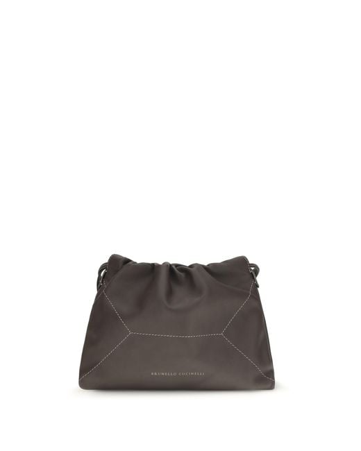 Brunello Cucinelli Gray Leather Shoulder Bag
