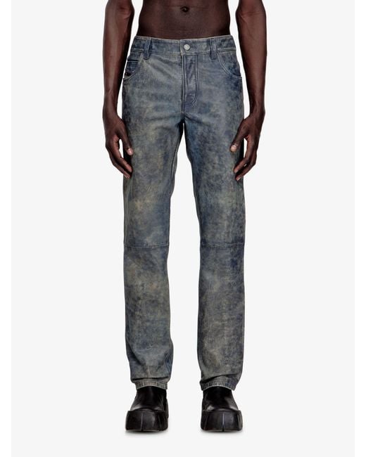DIESEL Blue P-Vyll-Qmbw Leather Trousers for men