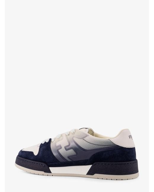 Fendi Blue Match Leather Sneakers With Suede Inserts for men