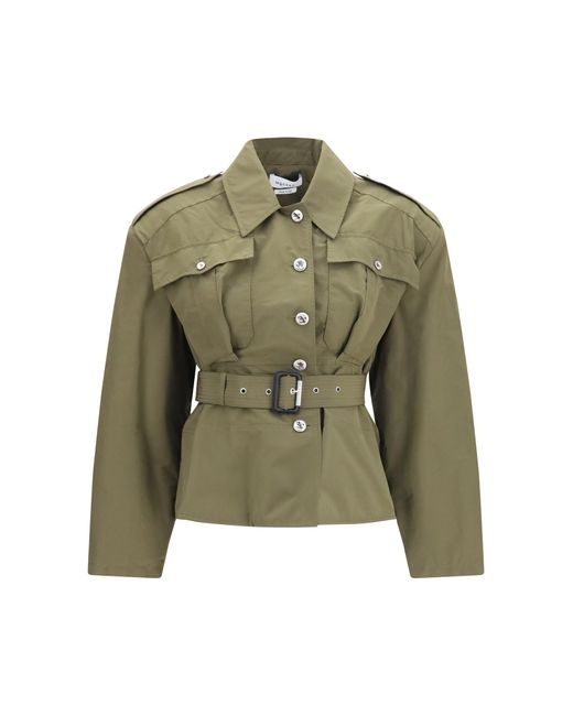 McQueen Green Jacket Cropped Belted High-Neck