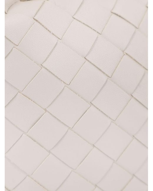 Bottega Veneta White Mini Hop Leather Crossbody Bag With Intrecciato Pattern