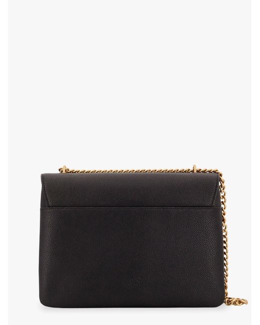 Pinko Black Leather Shoulder Bag With Metal Love Birds Buckle