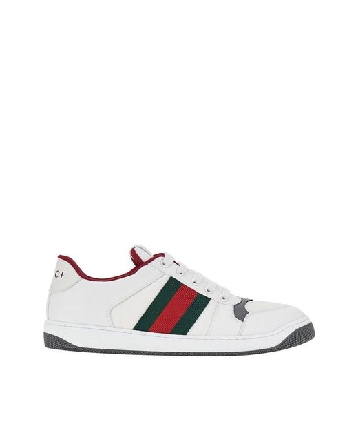 Gucci White 'Screener' Sneakers With Web Ribbon Detail for men