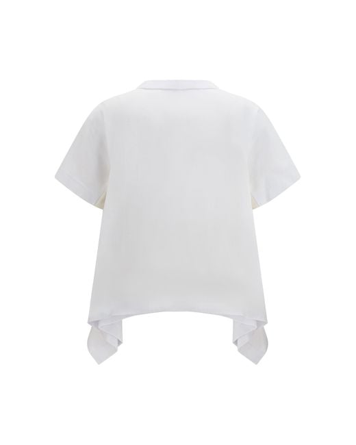 Sacai White Pocket And Draped T-Shirt
