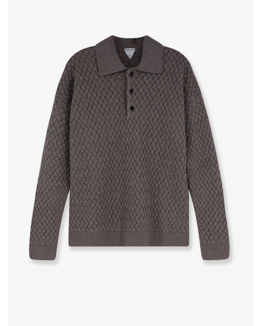 Bottega Veneta Gray Wool Sweater With Intrecciato Motif for men
