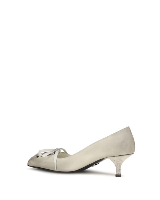 Prada White Lace-Up Antique-Finish Leather Pumps Talco