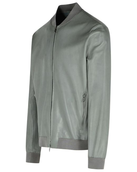 Salvatore Santoro Gray Leather Bomber Jacket for men