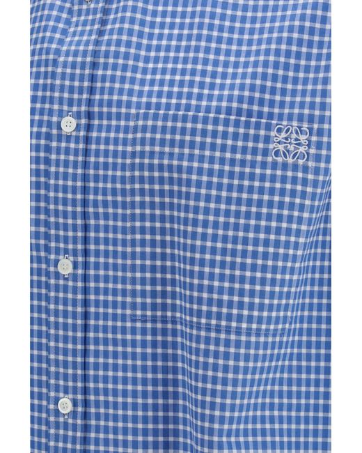 Loewe Blue Textured Cotton Check Shirt for men