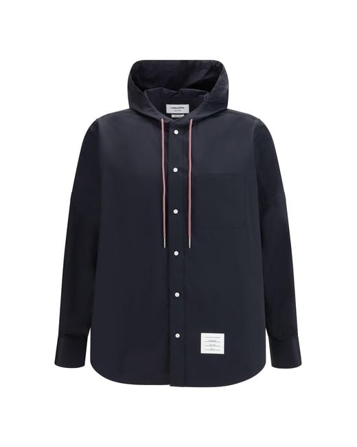 Thom Browne Blue Nylon Cotton Hooded Jacket for men